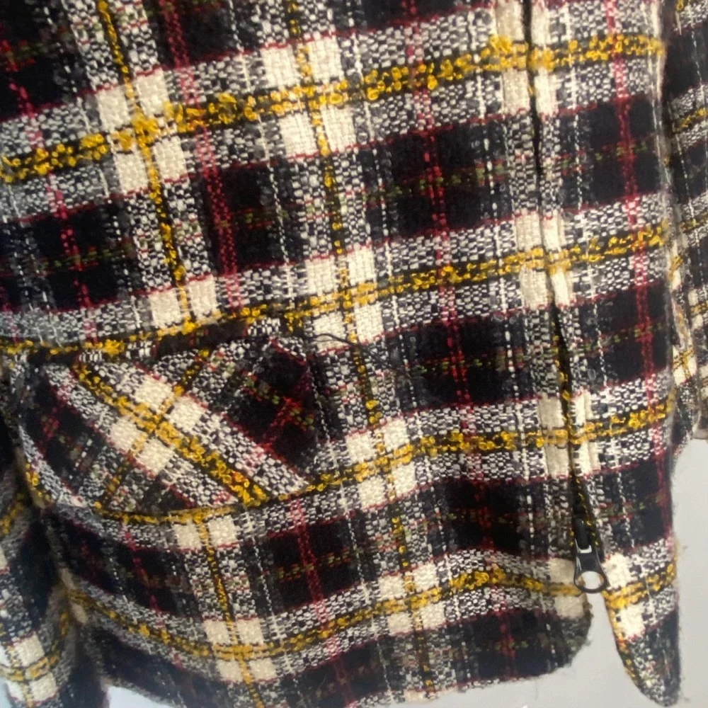 Yellow Red Y2K Plaid Shacket Jacket Blazer Size 16 XL Dark Academia Window Pane - Picture 5 of 10